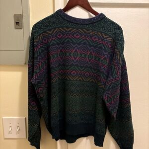 Men's vintage pattern Multicolor crewneck Sweater size Large